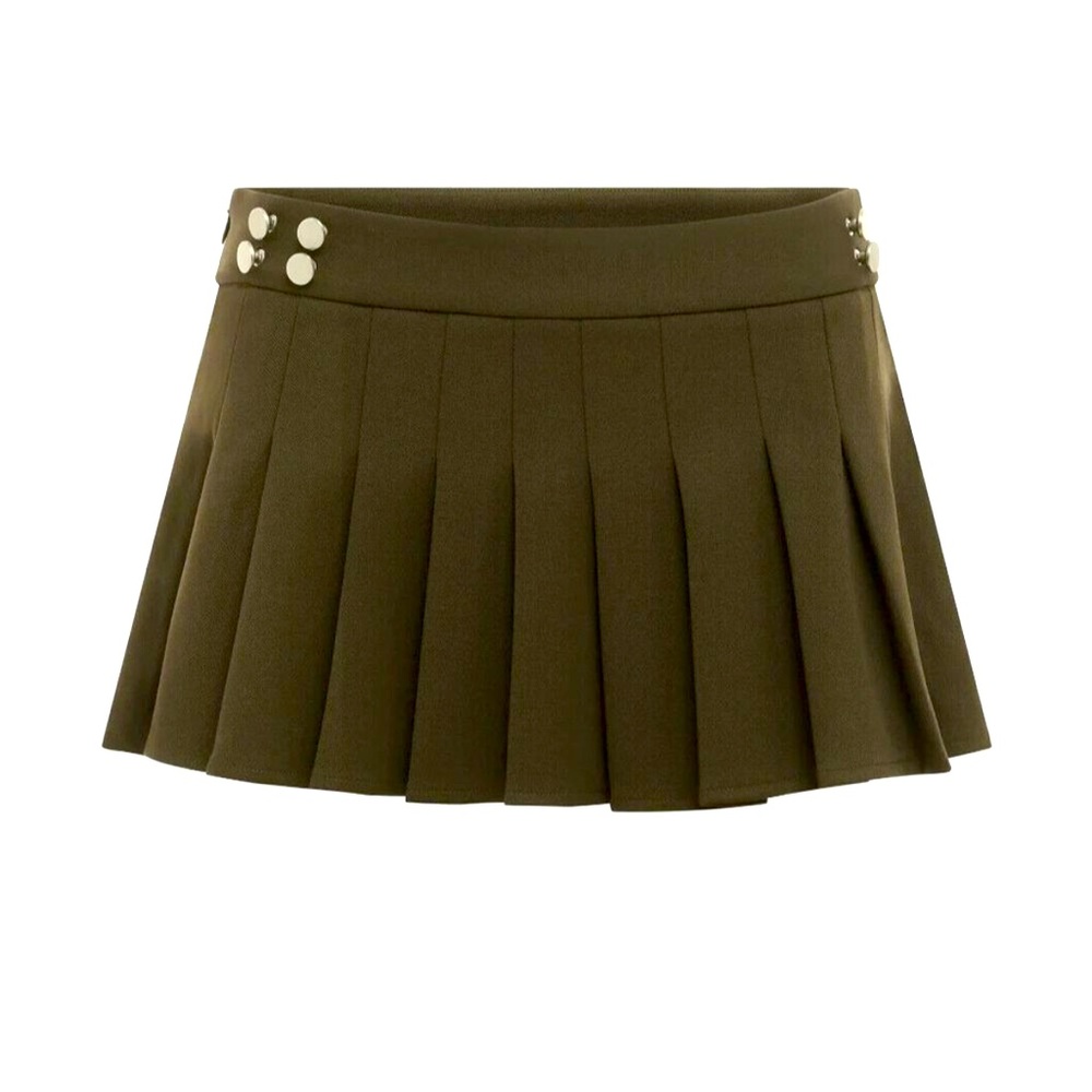 With Jean Olive Pleated Mini Skirt